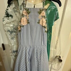 Pink Rose Striped Mini Dress with Floral Detail